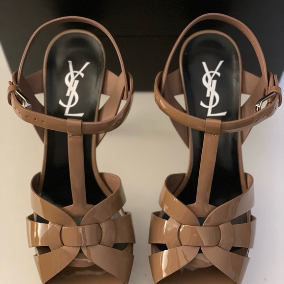 YSL TRIBUTE PATENT LEATHER PLATFORM HEELS 37.5 - Picture 3 of 10